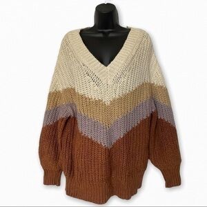 All In Favor Neutral Tone Color Block Chunky Oversized Knit Sweater Size Small